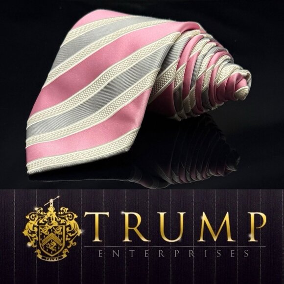 Donald J. Trump Tie Mens 100% Silk Pink White Striped 59.5” - Picture 1 of 6